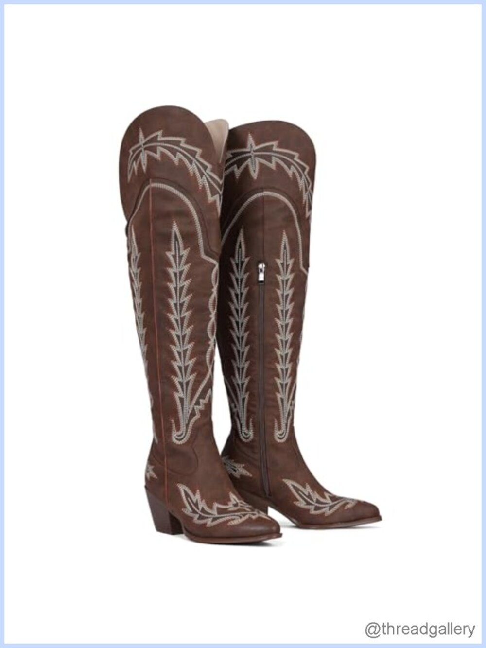 Wide Calf Over the Knee Western Boots Embroidered Pointed Toe